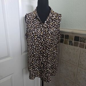 Apt. 9 Tan Sleeveless Notched Collar Blouse Vacay Office Spring Summer Size M.